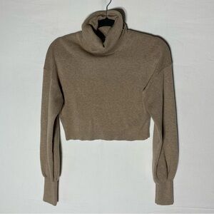 Aritzia Wilfred Tan Wool Cotton Blend Cropped Long Sleeve Turtleneck Sweater S